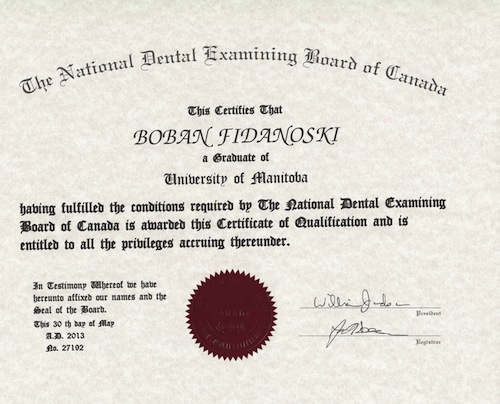 dr boban fidanoski dmd resume curriculum vitae certificate diploma degree